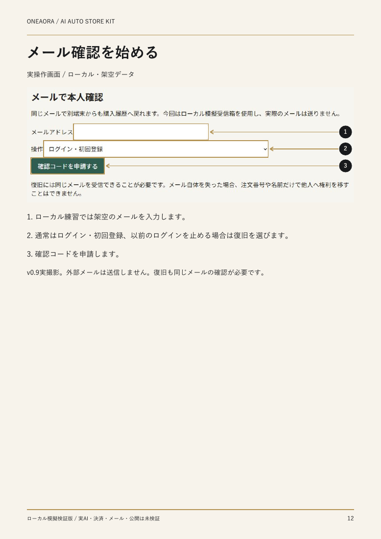 PDF教材の実ページ。メール確認の操作を番号付きで案内